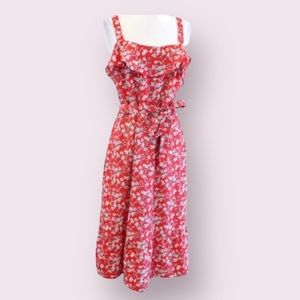 Banana Republic Red White Floral Flounce Sundress Casual Dress Size 6 Tie Waist